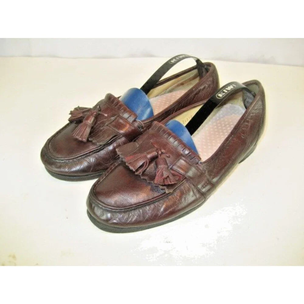 Mens Bostonian Brown  Leather Tassle Kilt Loafers sz 8M